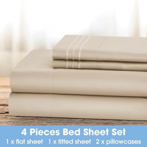 4 Pieces Microfiber Bed Sheet Set - 15 Inch Deep Pocket Sheets, Wrinkle … - Picture 5 of 9